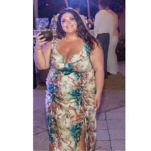 PrettyLittleThing Blue Maxi Bodycon Dress Plunge Neckline